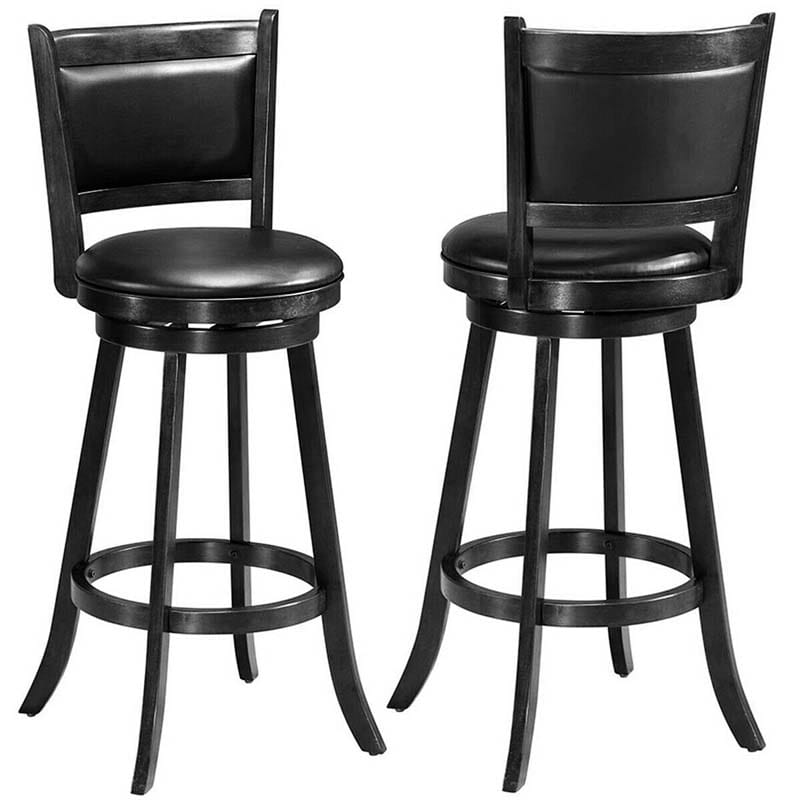 29" Wood Swivel Bar Stools Set of 2 with Back, PVC Leather Cushion Seat, Upholstered Bar Height Dining Chairs for Kitchen Island Living Room