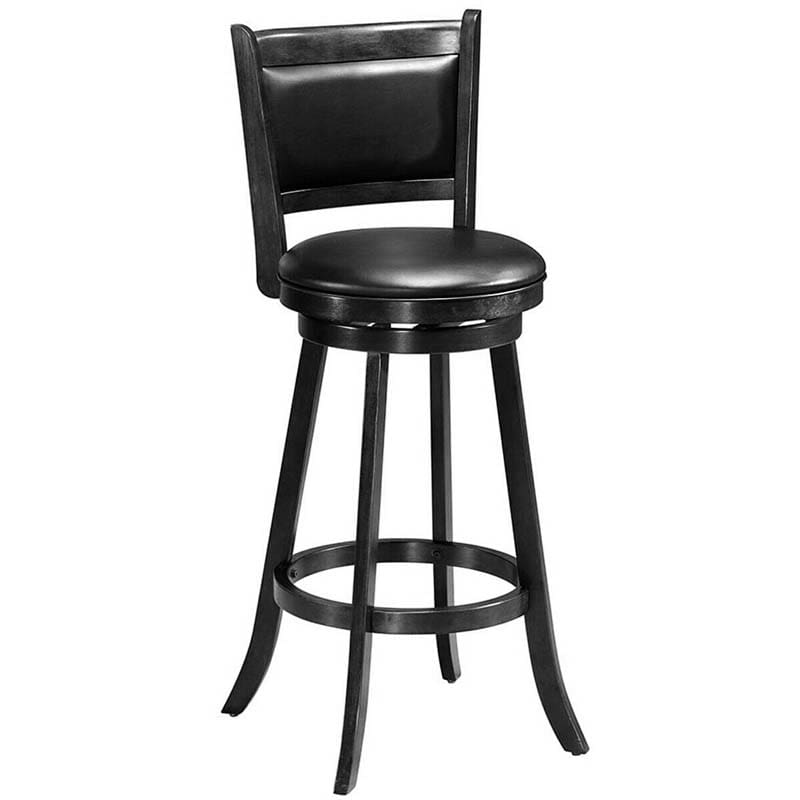 29" Wood Swivel Bar Stools Set of 2 with Back, PVC Leather Cushion Seat, Upholstered Bar Height Dining Chairs for Kitchen Island Living Room