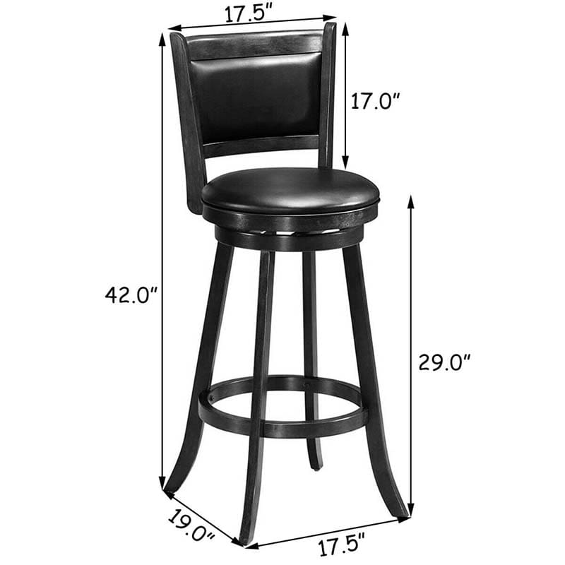 29" Wood Swivel Bar Stools Set of 2 with Back, PVC Leather Cushion Seat, Upholstered Bar Height Dining Chairs for Kitchen Island Living Room