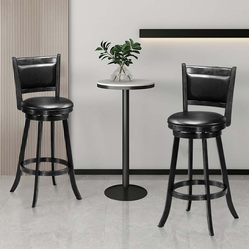 29" Wood Swivel Bar Stools Set of 2 with Back, PVC Leather Cushion Seat, Upholstered Bar Height Dining Chairs for Kitchen Island Living Room