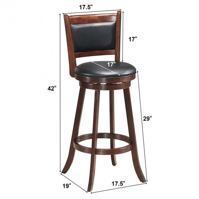 29" Wood Swivel Bar Stools Set of 2 with Back, PVC Leather Cushion Seat, Upholstered Bar Height Dining Chairs for Kitchen Island Living Room