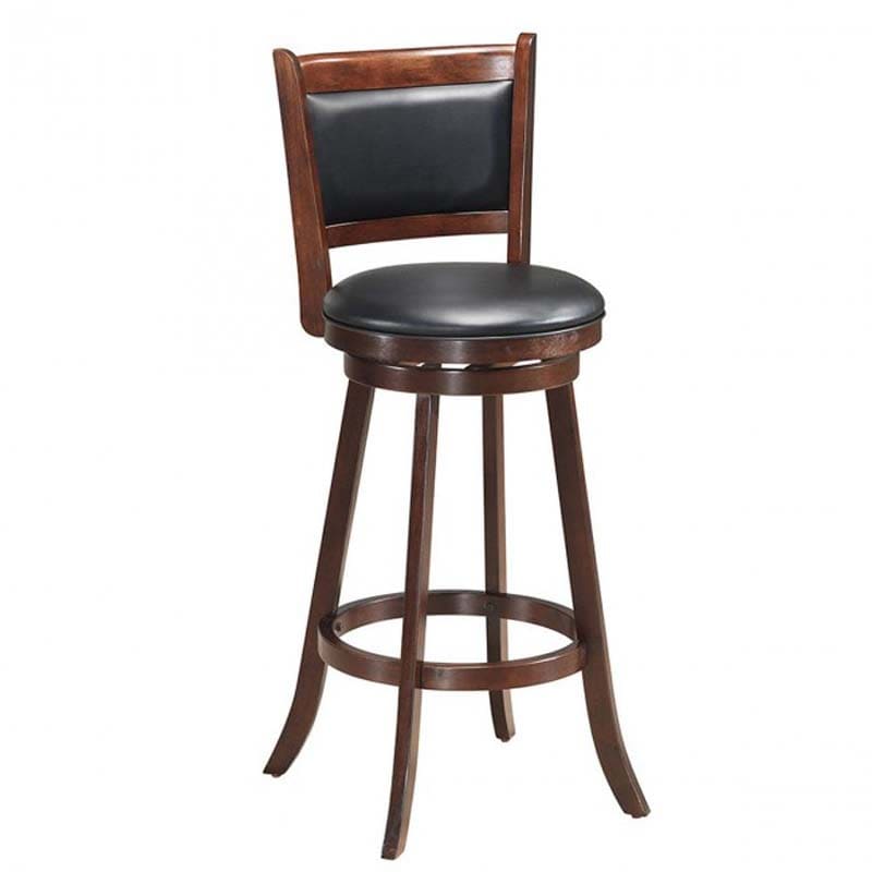 29" Wood Swivel Bar Stools Set of 2 with Back, PVC Leather Cushion Seat, Upholstered Bar Height Dining Chairs for Kitchen Island Living Room