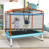 3-in-1 6Ft Rectangle Kids Trampoline with Swing & Horizontal Bar, ASTM Approved Small Trampoline w/Safety Net