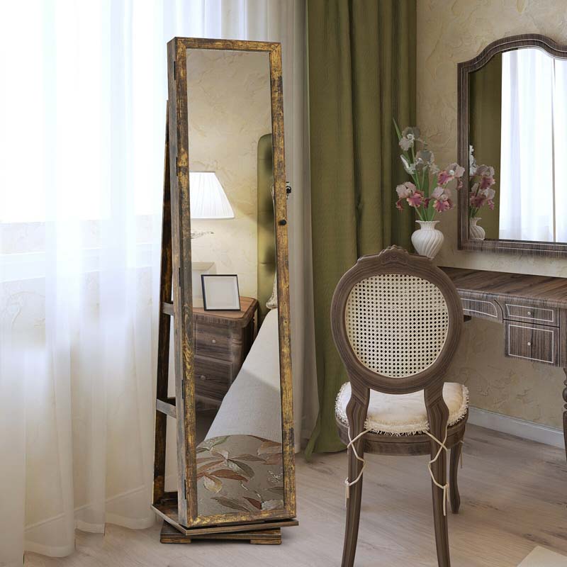 360° Rotating Jewelry Armoire with Higher Full Length Mirror, 3-in-1 Freestanding Lockable Jewelry Cabinet Organizer