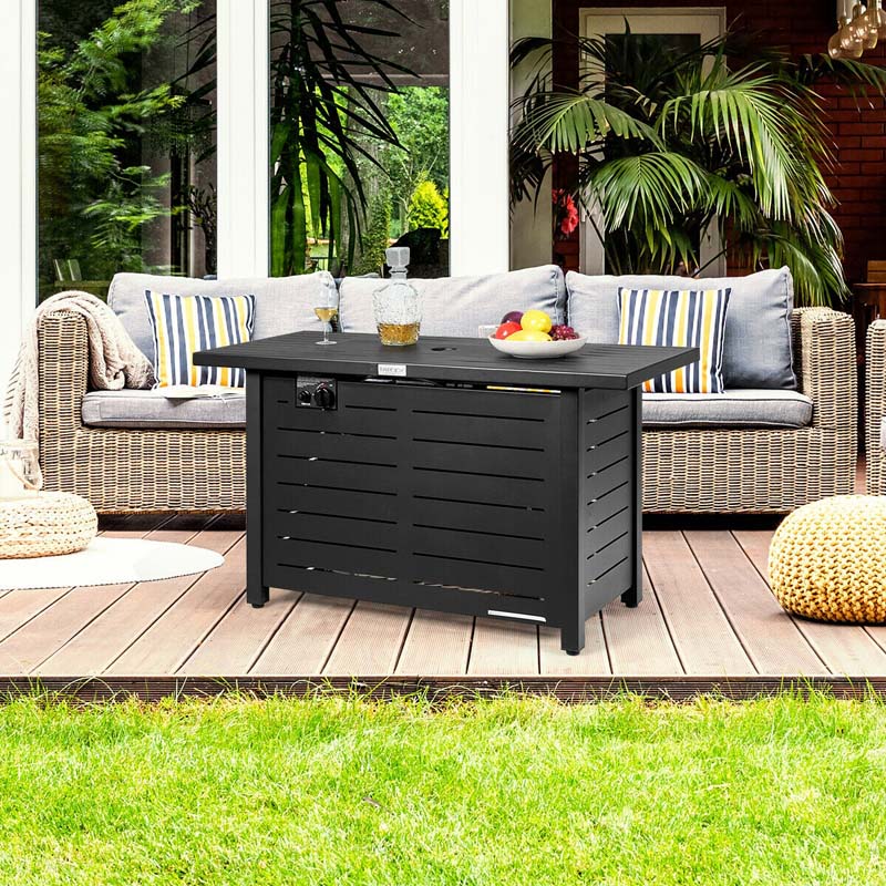 60000 BTU Outdoor Propane Fire Pit Table 42" Rectangular Gas Fire Table with Lava Rock Waterproof Cover