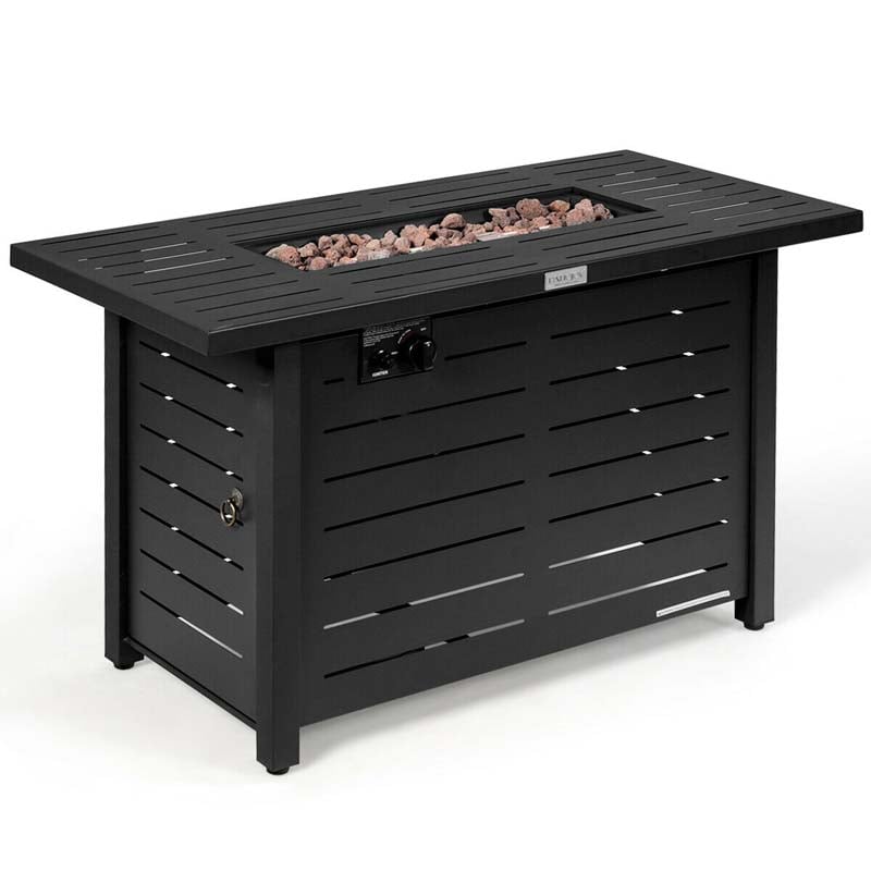 60000 BTU Outdoor Propane Fire Pit Table 42" Rectangular Gas Fire Table with Lava Rock Waterproof Cover