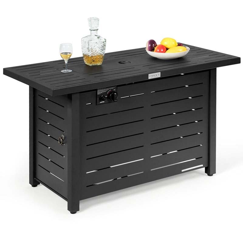 60000 BTU Outdoor Propane Fire Pit Table 42" Rectangular Gas Fire Table with Lava Rock Waterproof Cover
