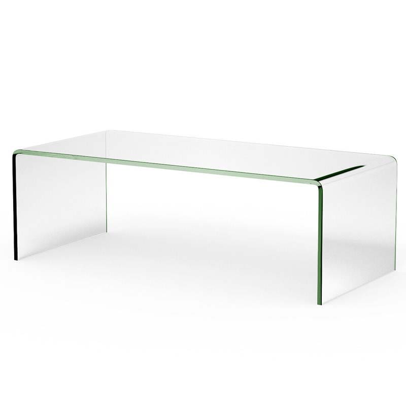 42.5" Modern Clear Tempered Glass Coffee Table with Rounded Edges, Waterfall Center Table Side Table for Living Room & Office, No Assembly