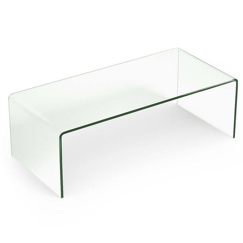 42.5" Modern Clear Tempered Glass Coffee Table with Rounded Edges, Waterfall Center Table Side Table for Living Room & Office, No Assembly