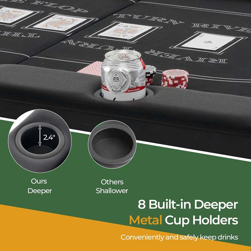 8-Player Foldable Poker Table, 72" Portable Texas Holdem Casino Leisure Table with Cup Holders, Oval Card Game Blackjack Table for Game Room