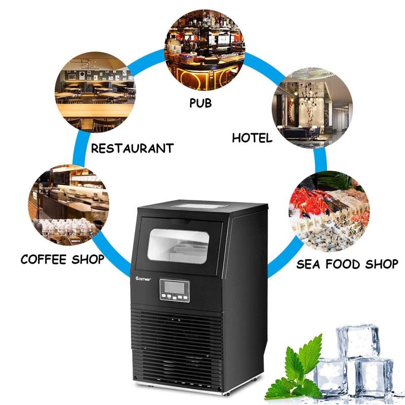 88LBS/24H Freestanding Commercial Ice Maker Portable Auto-Clean Ice Machine with Scoop