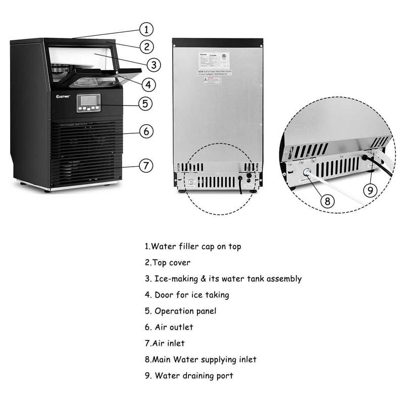 88LBS/24H Freestanding Commercial Ice Maker Portable Auto-Clean Ice Machine with Scoop