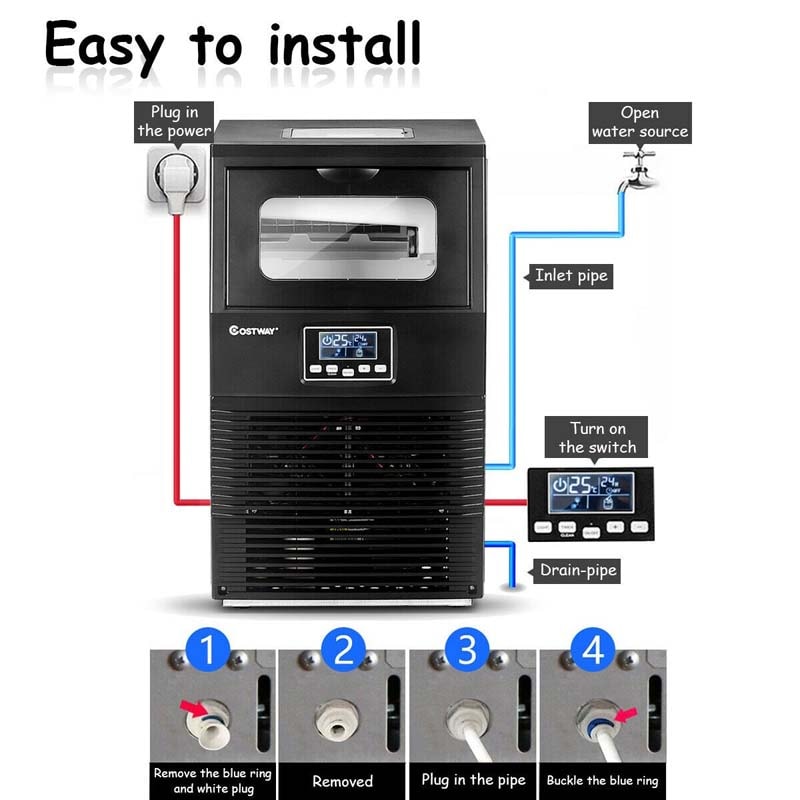 88LBS/24H Freestanding Commercial Ice Maker Portable Auto-Clean Ice Machine with Scoop