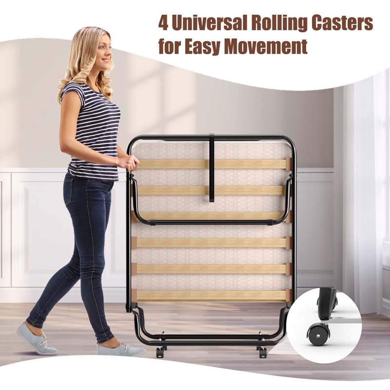 75" x 31.5" Rollaway Bed with Mattress, Folding Guest Bed Portable Sleeper Bed Cot Size for Adults, Made in Italy