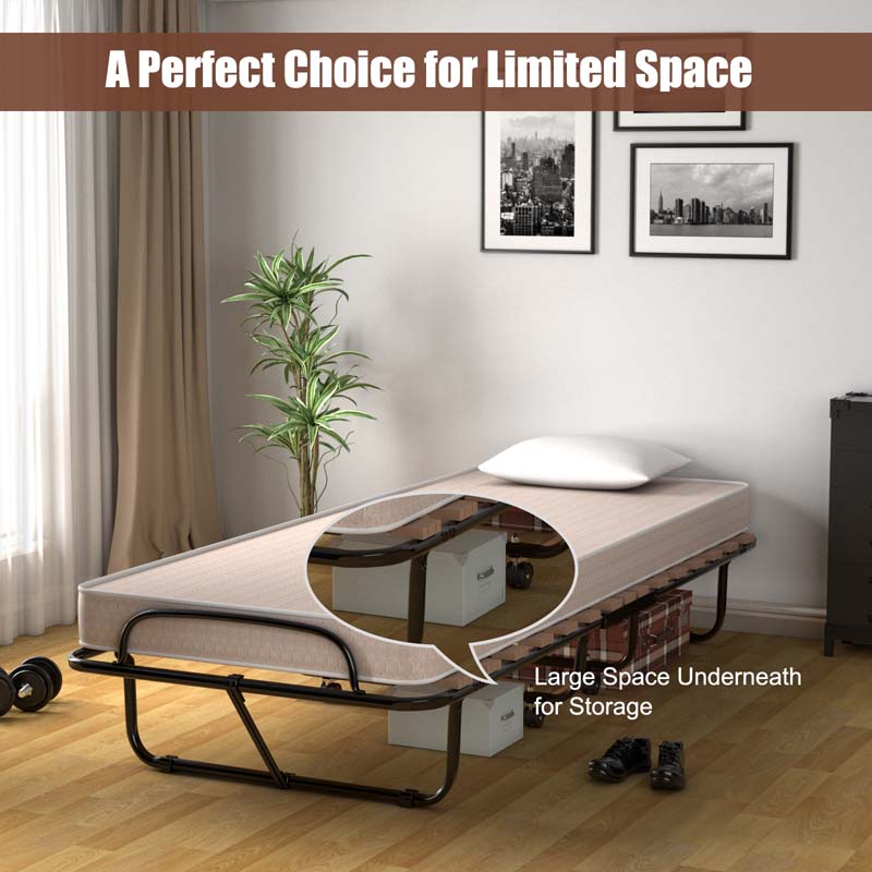 75" x 31.5" Rollaway Bed with Mattress, Folding Guest Bed Portable Sleeper Bed Cot Size for Adults, Made in Italy