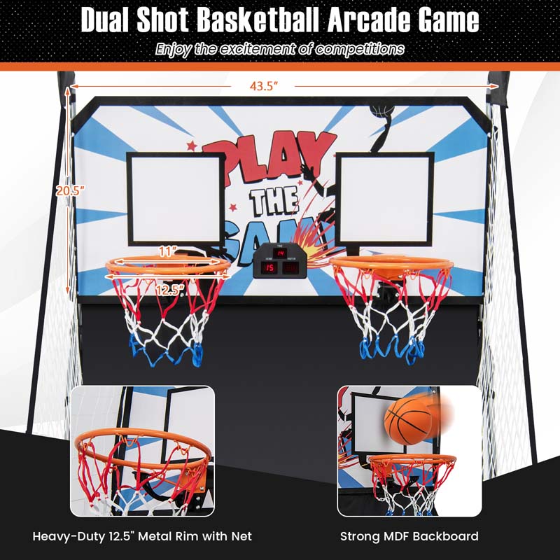 Foldable Basketball Arcade Game, Dual Shot Electronic Basketball Hoop Game with 8 Game Modes & 4 Balls for Kids Adults