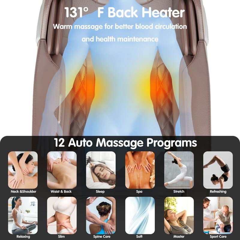 Full Body Shiatsu Massage Chair, SL Track Zero Gravity Massage Recliner with Auto Body Detector