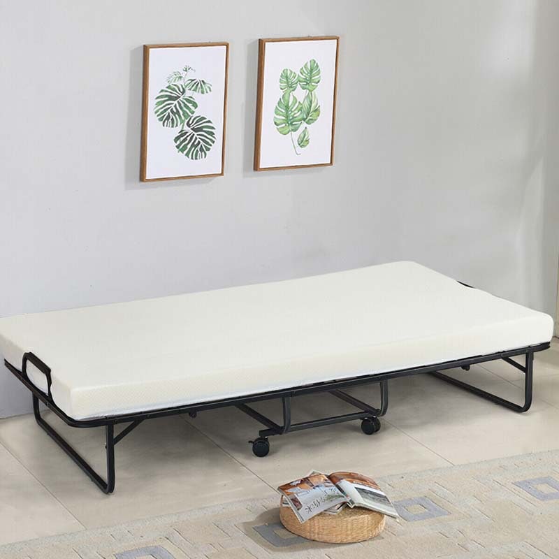 Portable Folding Bed with Mattress for Adults, Twin Rollaway Bed with 4" Memory Foam Mattress & Wheels, 75" x 38" Foldable Guest Bed