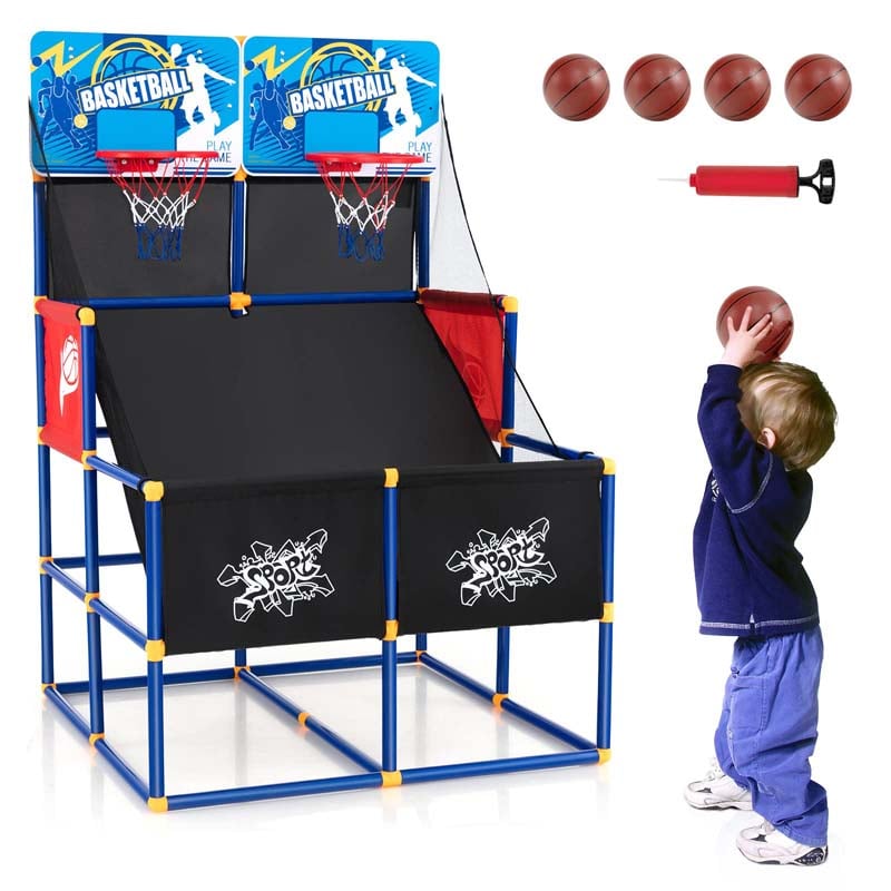 2 Player Basketball Arcade Game, Indoor Outdoor Dual Shot Basketball Hoop Game with 4 Balls & Ball Pump for Kids Ages 3+
