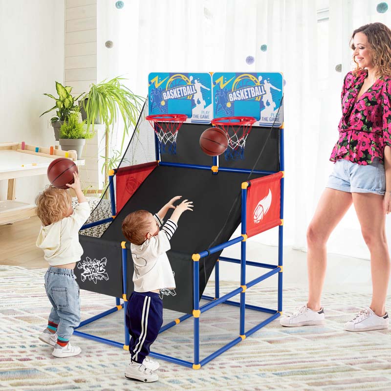 2 Player Basketball Arcade Game, Indoor Outdoor Dual Shot Basketball Hoop Game with 4 Balls & Ball Pump for Kids Ages 3+