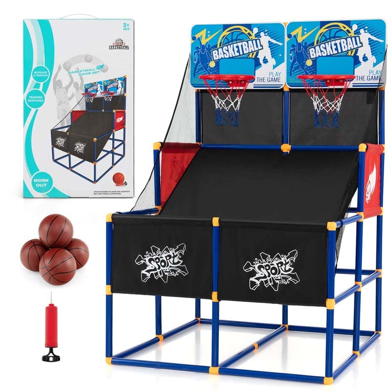 2 Player Basketball Arcade Game, Indoor Outdoor Dual Shot Basketball Hoop Game with 4 Balls & Ball Pump for Kids Ages 3+