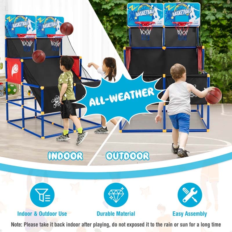 2 Player Basketball Arcade Game, Indoor Outdoor Dual Shot Basketball Hoop Game with 4 Balls & Ball Pump for Kids Ages 3+