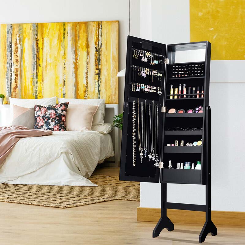 18 LEDs Large Standing Jewelry Armoire Cabinet Makeup Mirror with Full-Length Mirror 16 Lipstick Holder