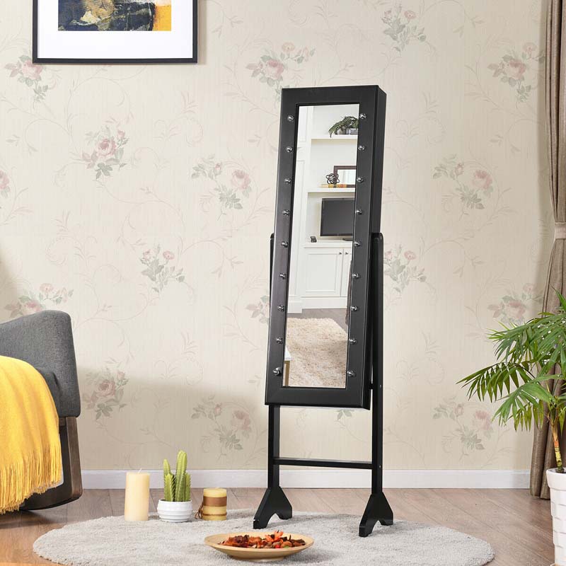 18 LEDs Large Standing Jewelry Armoire Cabinet Makeup Mirror with Full-Length Mirror 16 Lipstick Holder