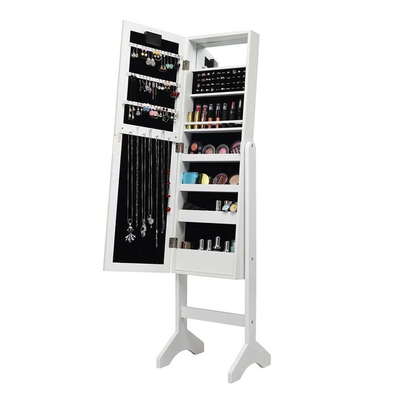 18 LEDs Large Standing Jewelry Armoire Cabinet Makeup Mirror with Full-Length Mirror 16 Lipstick Holder