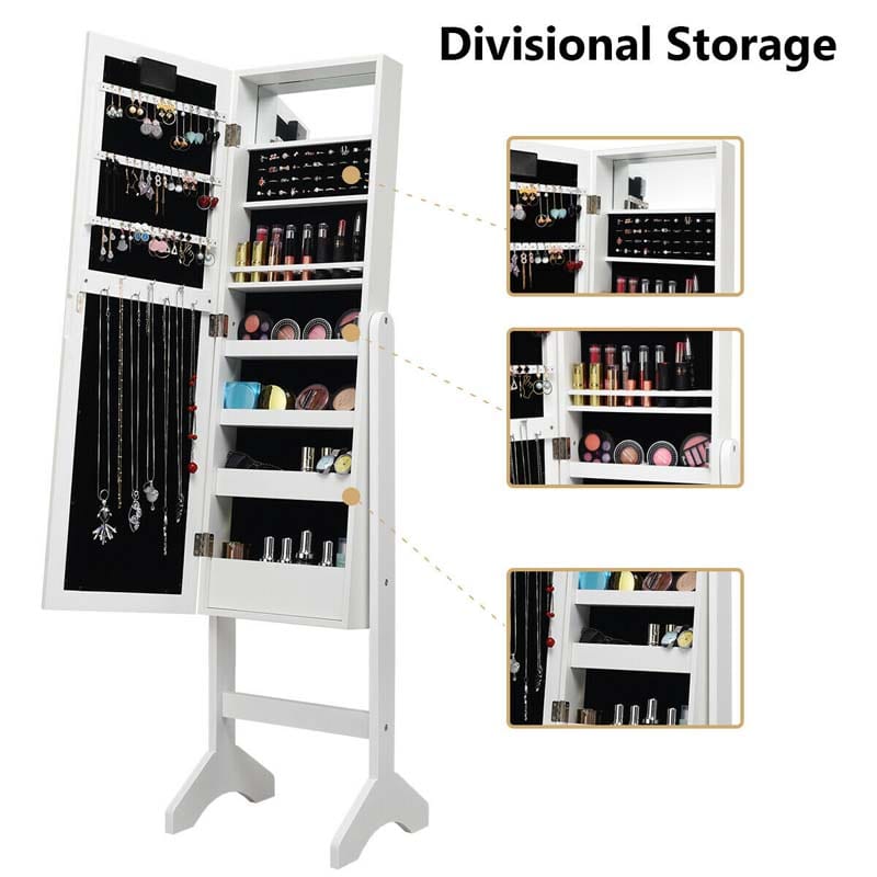 18 LEDs Large Standing Jewelry Armoire Cabinet Makeup Mirror with Full-Length Mirror 16 Lipstick Holder