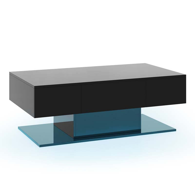 2-Tier Modern LED Coffee Table, High Glossy Rectangle Center Table with 20-Color Lights, 2 Storage Drawers & Remote Control for Living Room