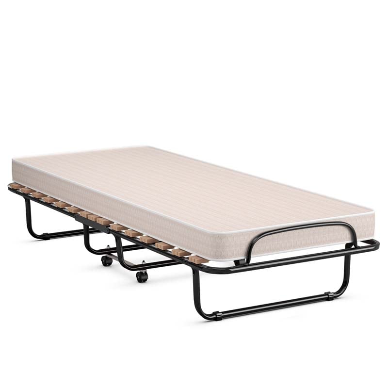 75" x 32" Rollaway Bed with 4" Memory Foam Mattress, Cot Size Folding Guest Bed Portable Foldable Sleeper Bed for Home, Made in Italy