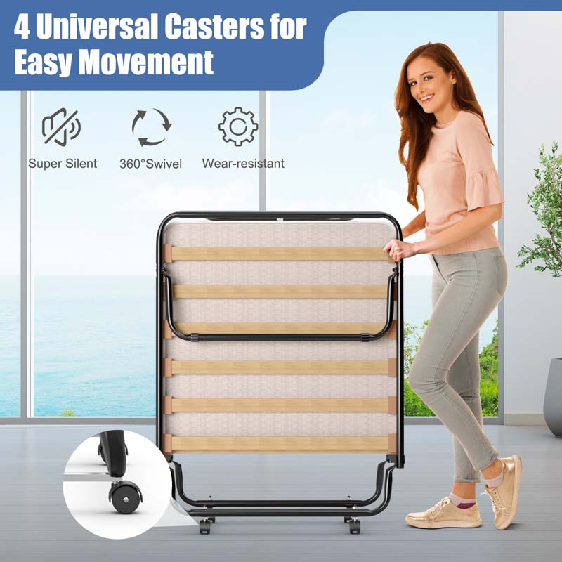 75" x 32" Rollaway Bed with 4" Memory Foam Mattress, Cot Size Folding Guest Bed Portable Foldable Sleeper Bed for Home, Made in Italy