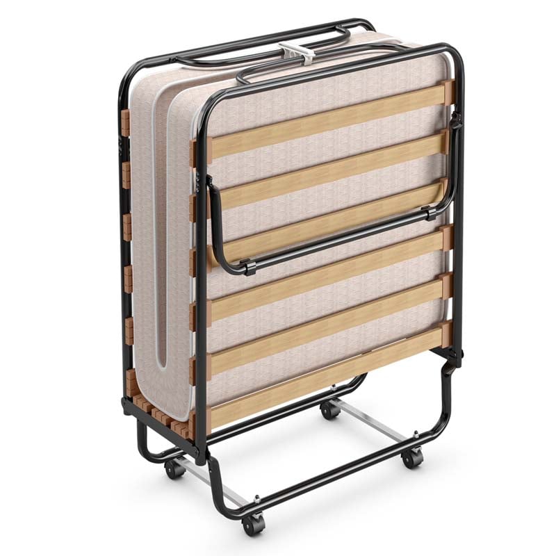 75" x 32" Rollaway Bed with 4" Memory Foam Mattress, Cot Size Folding Guest Bed Portable Foldable Sleeper Bed for Home, Made in Italy