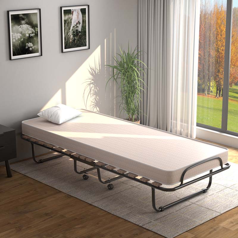 75" x 32" Rollaway Bed with 4" Memory Foam Mattress, Cot Size Folding Guest Bed Portable Foldable Sleeper Bed for Home, Made in Italy