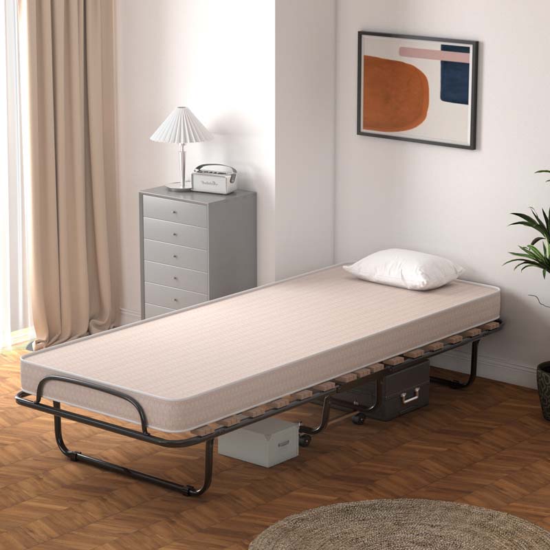 75" x 32" Rollaway Bed with 4" Memory Foam Mattress, Cot Size Folding Guest Bed Portable Foldable Sleeper Bed for Home, Made in Italy