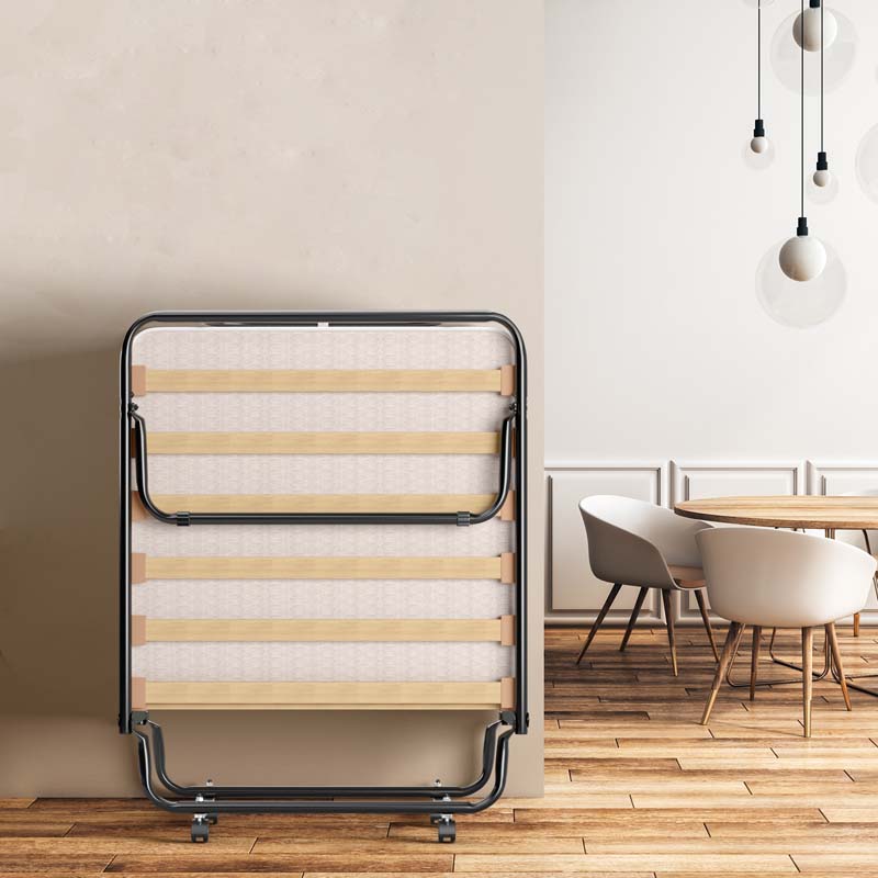 75" x 32" Rollaway Bed with 4" Memory Foam Mattress, Cot Size Folding Guest Bed Portable Foldable Sleeper Bed for Home, Made in Italy