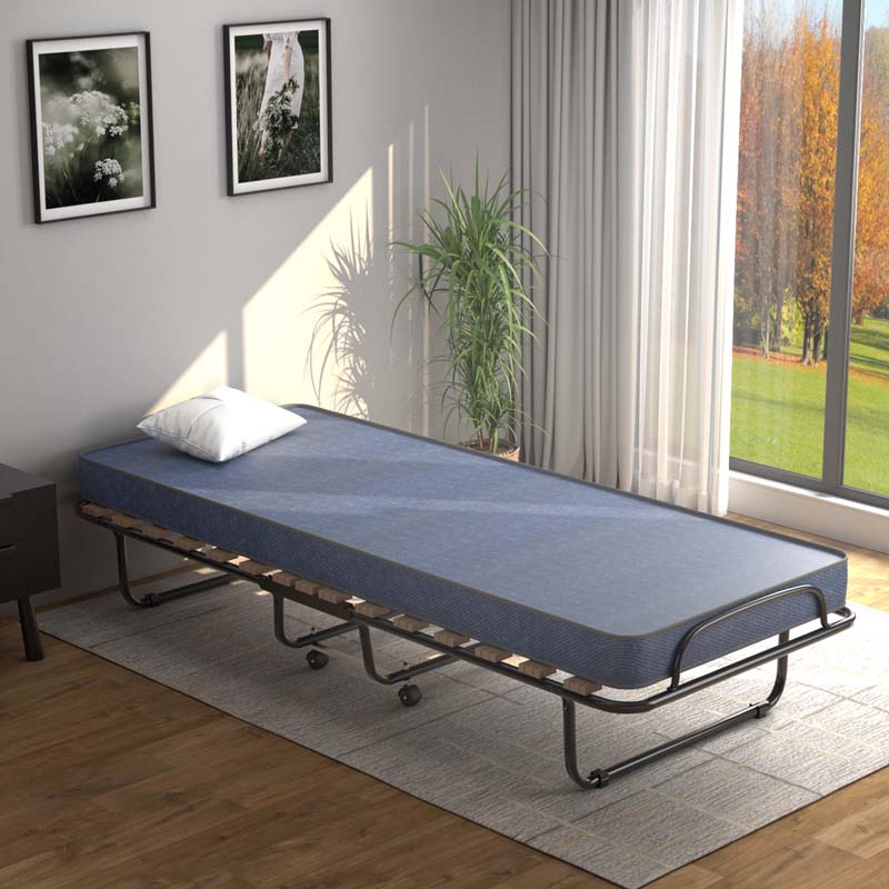75" x 32" Rollaway Bed with 4" Memory Foam Mattress, Cot Size Folding Guest Bed Portable Foldable Sleeper Bed for Home, Made in Italy