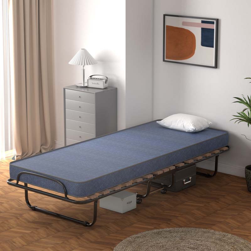 75" x 32" Rollaway Bed with 4" Memory Foam Mattress, Cot Size Folding Guest Bed Portable Foldable Sleeper Bed for Home, Made in Italy