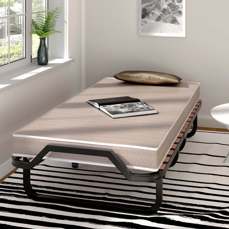 Rollaway Bed with 4 Inch Mattress for Adults, Portable Folding Guest Bed Sleeper Bed Cot on Wheels for Home Office, Made in Italy