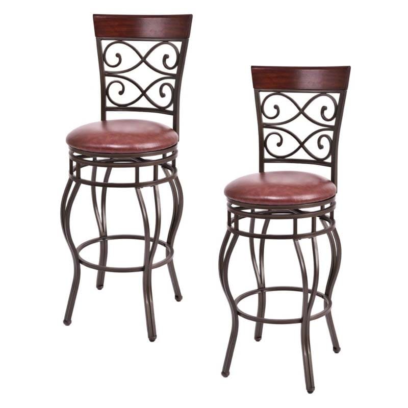 2-Pack 30" Counter Height Bar Stools 360 Degree Swivel Vintage Dining Chairs with Leather Padded Seat