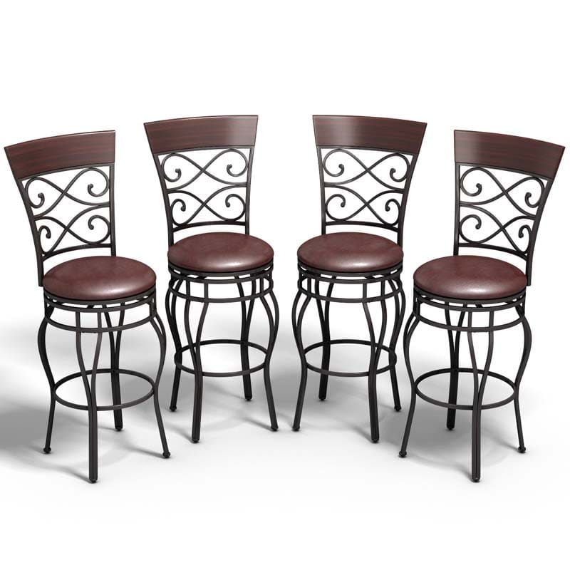 2-Pack 30" Counter Height Bar Stools 360 Degree Swivel Vintage Dining Chairs with Leather Padded Seat