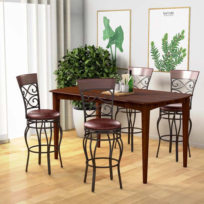 2-Pack 30" Counter Height Bar Stools 360 Degree Swivel Vintage Dining Chairs with Leather Padded Seat