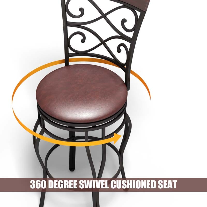 2-Pack 30" Counter Height Bar Stools 360 Degree Swivel Vintage Dining Chairs with Leather Padded Seat