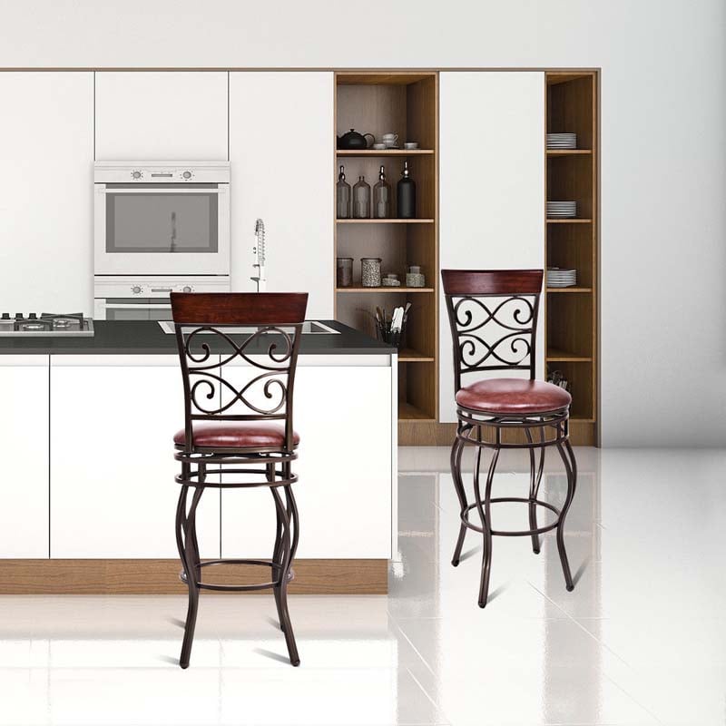 2-Pack 30" Counter Height Bar Stools 360 Degree Swivel Vintage Dining Chairs with Leather Padded Seat