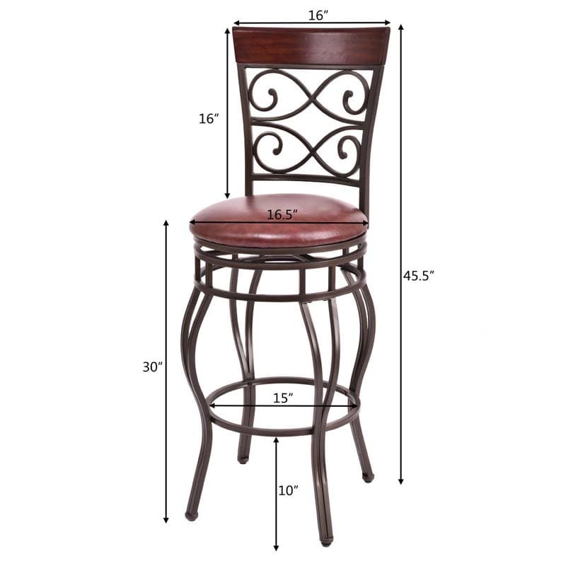 2-Pack 30" Counter Height Bar Stools 360 Degree Swivel Vintage Dining Chairs with Leather Padded Seat