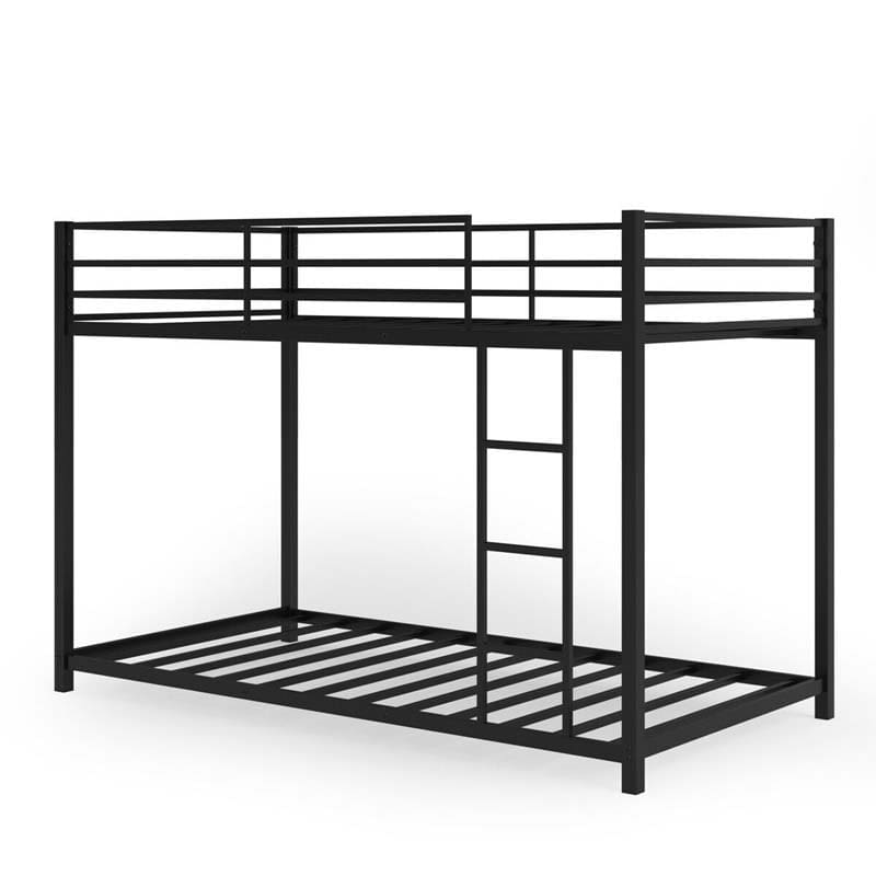Metal Bunk Bed Twin Over Twin, Low Profile Bunk Bed Frame Platform with Ladder & Full Length Guardrail for Kids Teens, No Box Spring Needed
