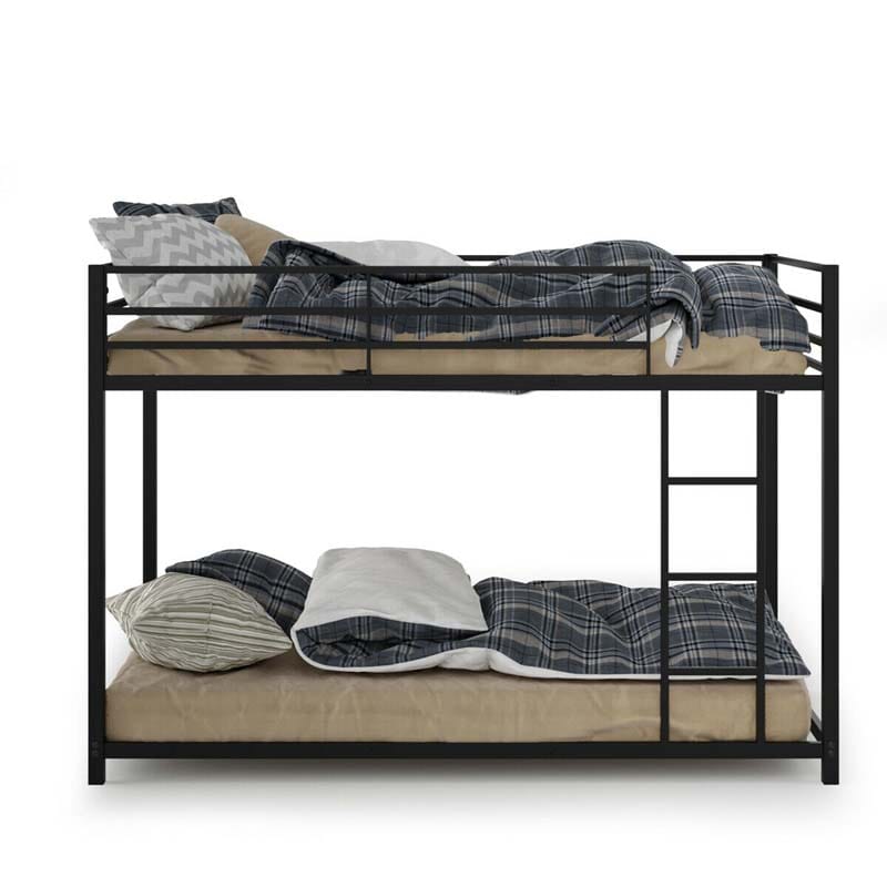 Metal Bunk Bed Twin Over Twin, Low Profile Bunk Bed Frame Platform with Ladder & Full Length Guardrail for Kids Teens, No Box Spring Needed