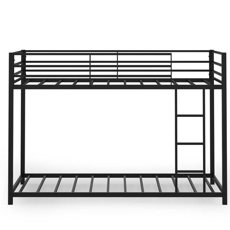 Metal Bunk Bed Twin Over Twin, Low Profile Bunk Bed Frame Platform with Ladder & Full Length Guardrail for Kids Teens, No Box Spring Needed