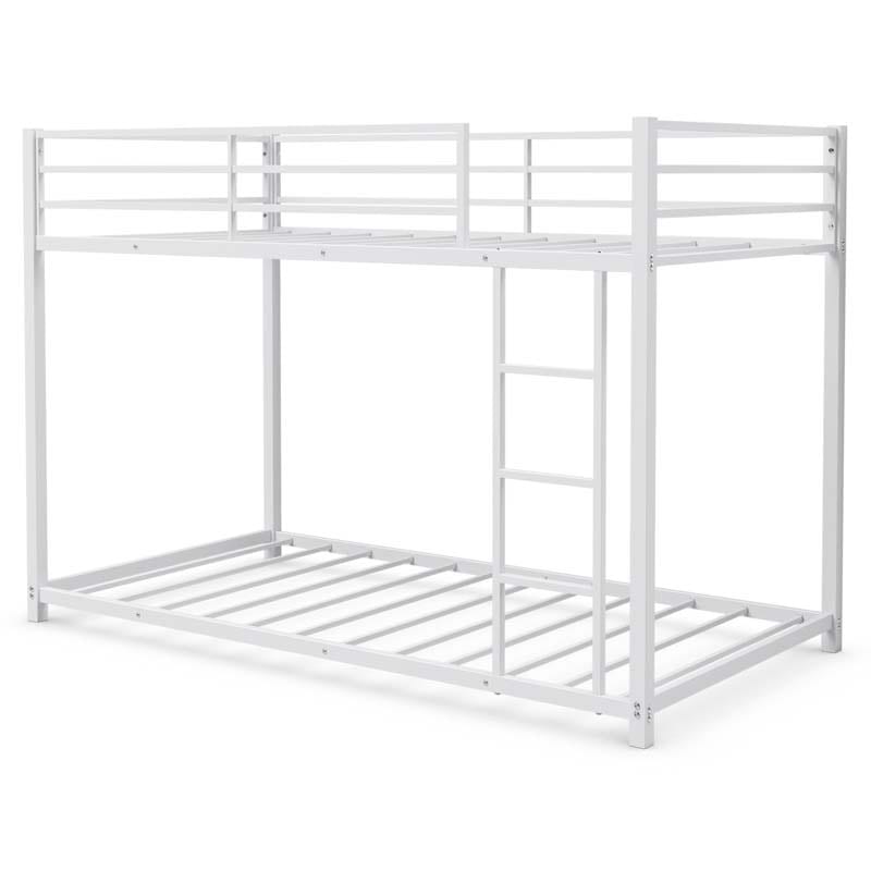 Metal Bunk Bed Twin Over Twin, Low Profile Bunk Bed Frame Platform with Ladder & Full Length Guardrail for Kids Teens, No Box Spring Needed